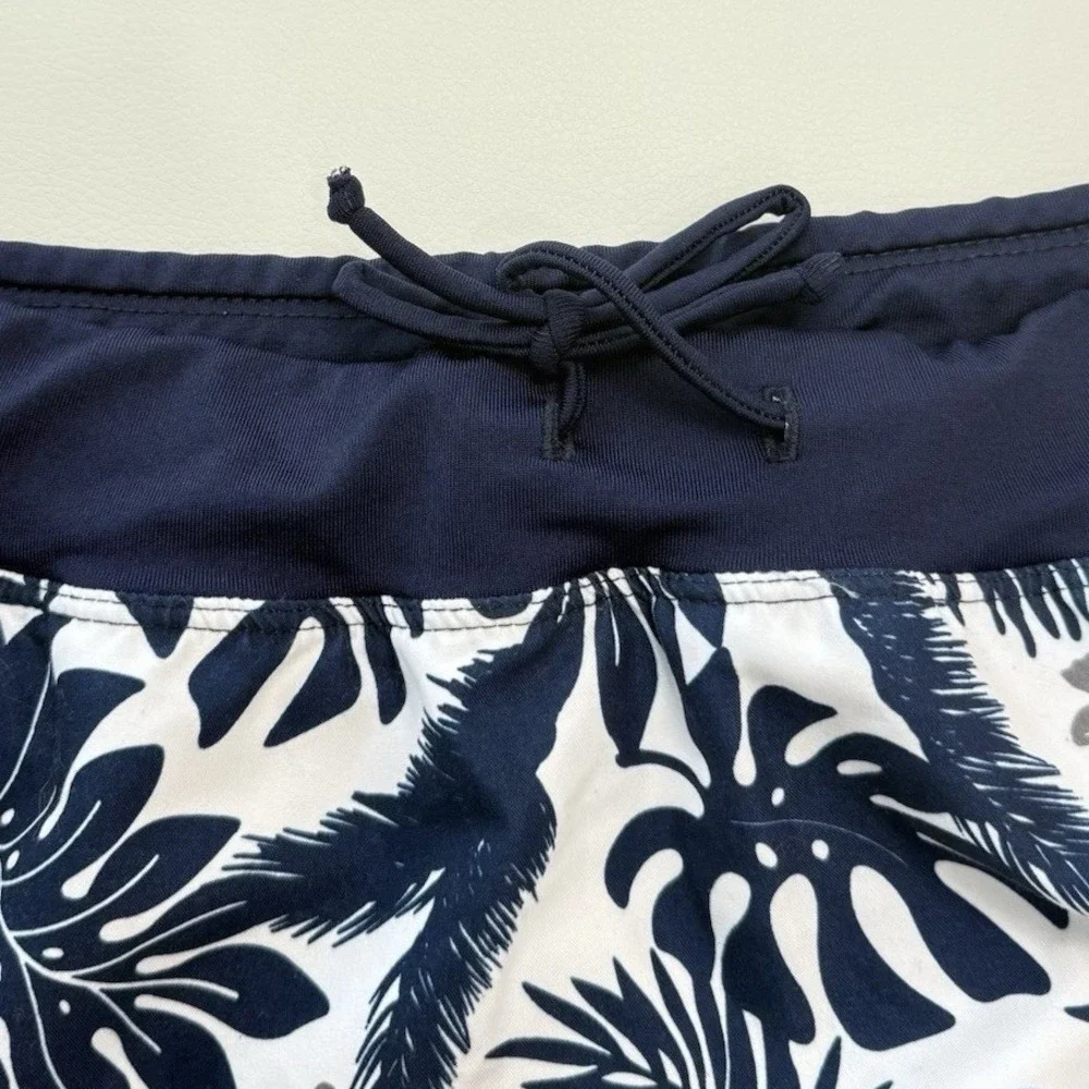 Fullsand Tropical Monstera Print Swim Skort‎ Womens Large Navy White Coastal